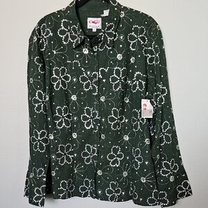 Roper Bling Green Sequin Floral Long Sleeve Button Down Shirt NWT 2X